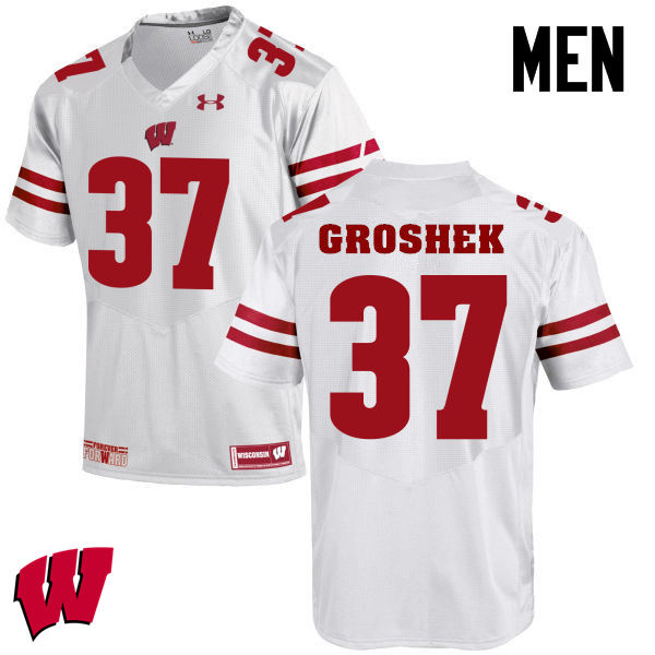 Men Winsconsin Badgers #37 Garrett Groshek College Football Jerseys-White - Click Image to Close